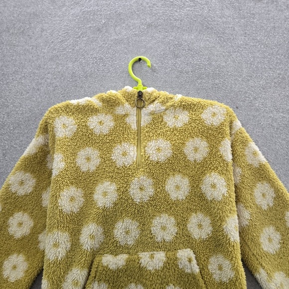 Billabong Women Sweatshirt L Yellow Floral Fleece Quarter Zip Time Off - Picture 5 of 9